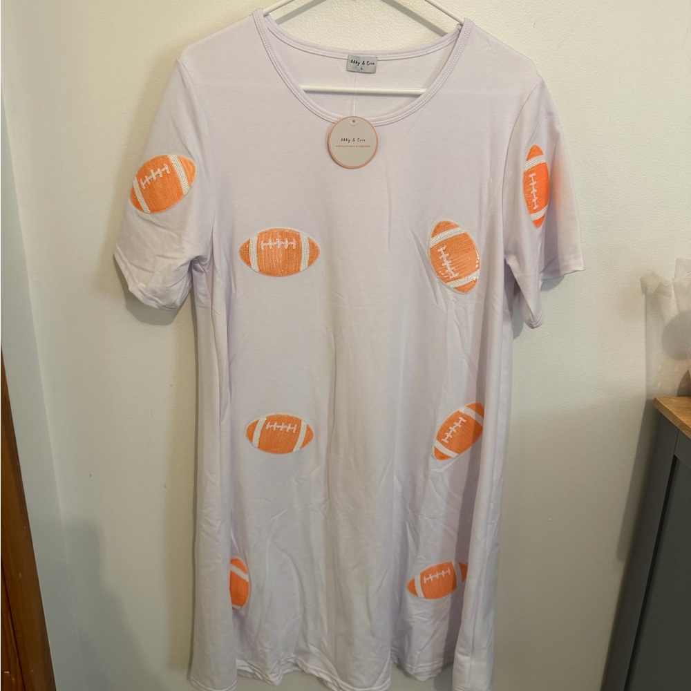 White and Orange Football Print Midi Dress